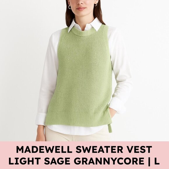 Madewell Knit Cotton Sweater Tank Pastel Sage Green Knitcore L Grannycore - Picture 1 of 12